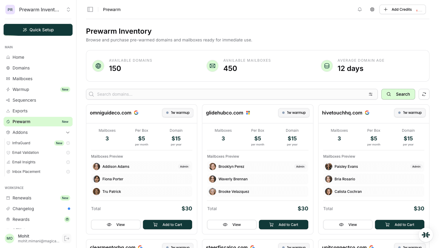 InboxKit pre-warm dashboard for email senders reaching Indian recipients