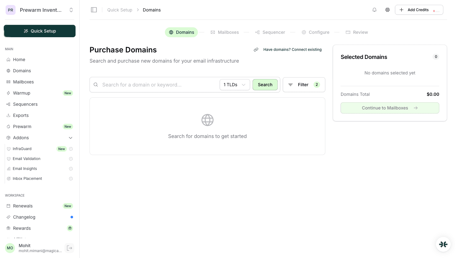 InboxKit quick setup flow for solo founders running outbound alone
